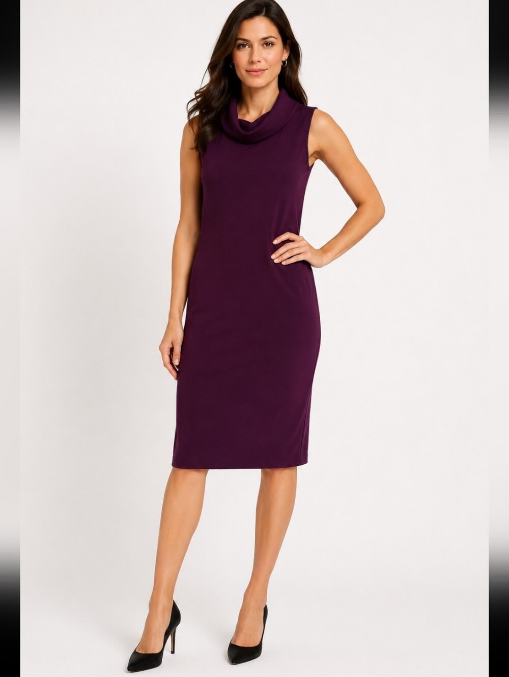 Donna Karan Sleeveless Cowl Neck Dress Purple Sz 6 Midi Cocktail Work No Belt